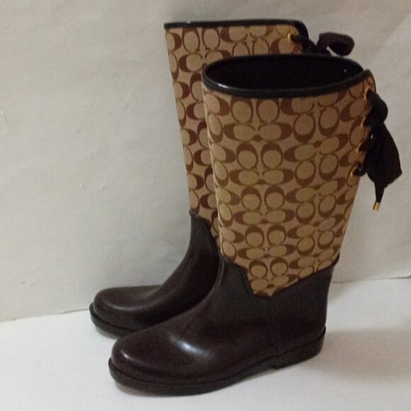 Coach Tristee Monogram Brown Rain Boots Size 11B - Picture 1 of 16